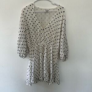 Sabo Skirt White Polka Dot Puff Sleeve Mini Dress Size S Cottage Peasant Core